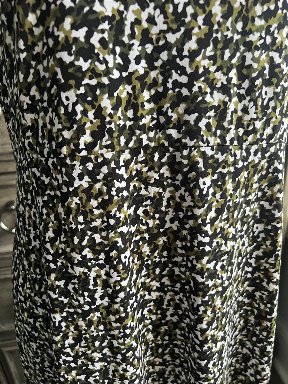 Michael Kors Black, White & Olive Abstract Print Midi Dress